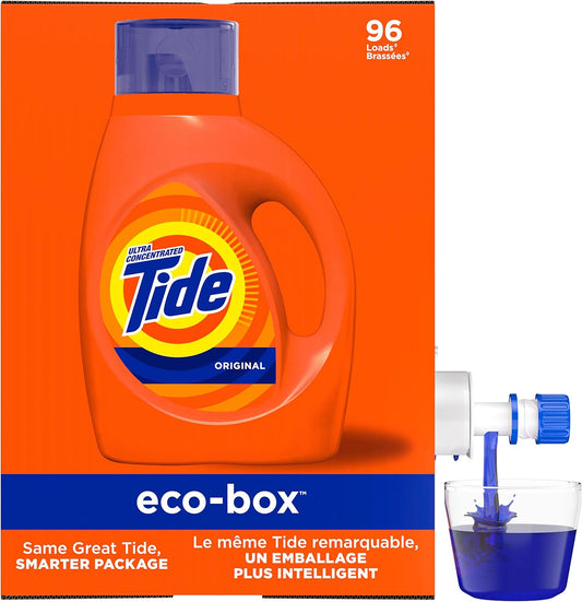 Tide Laundry Detergent Liquid Soap Eco-Box, Ultra Concentrated High Efficiency (He), Original Scent, 96 Loads