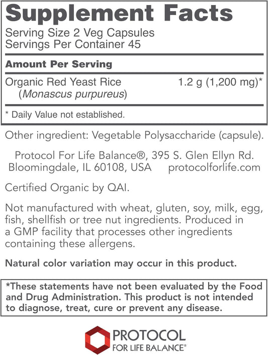 Protocol Red Yeast Rice Extract 600mg - Traditional Herbalism - 90 Veg Caps
