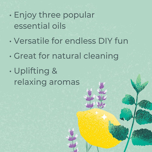 Plant Therapy Top 3 Organic Essential Oil Singles Set 10 Ml (1/3 Oz) Lemon, Lavender & Peppermint 100% Pure Essential Oils, Undiluted, Natural Aromatherapy For Diffusion And Body Care