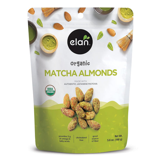 Elan Organic Matcha Almonds, Non-Gmo, Gluten-Free, Vegan, Kosher, Superfood Infused Nuts (Roasted Almonds, Coconut, Matcha Green Tea Powder), Source Of Antioxidants (Vitamin A), 8 Pack Of 5.6 Oz