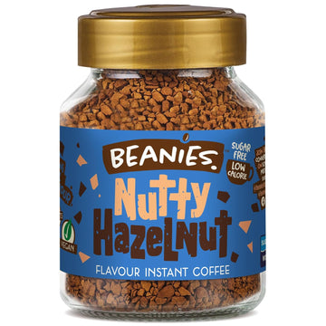 Beanies Flavour Instant Coffee -Nutty Hazelnut Instant Flavored Coffee - Bold & Adventurous Full-On Flavor - An Indulgent Sugar Free Taste Explosion - Low Calorie - Vegan & Gluten Free - Wheat & Dairy Free, 50G Jar