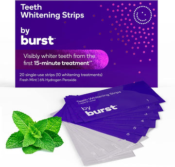 BURST Teeth Whitening Strip Kit - Sensitive Teeth Friendly - 10 Treatments with No-Slip Grip - White Strips Whiten with Visible Results in Just 15 Minutes - Mint + Coconut Whitening Strips