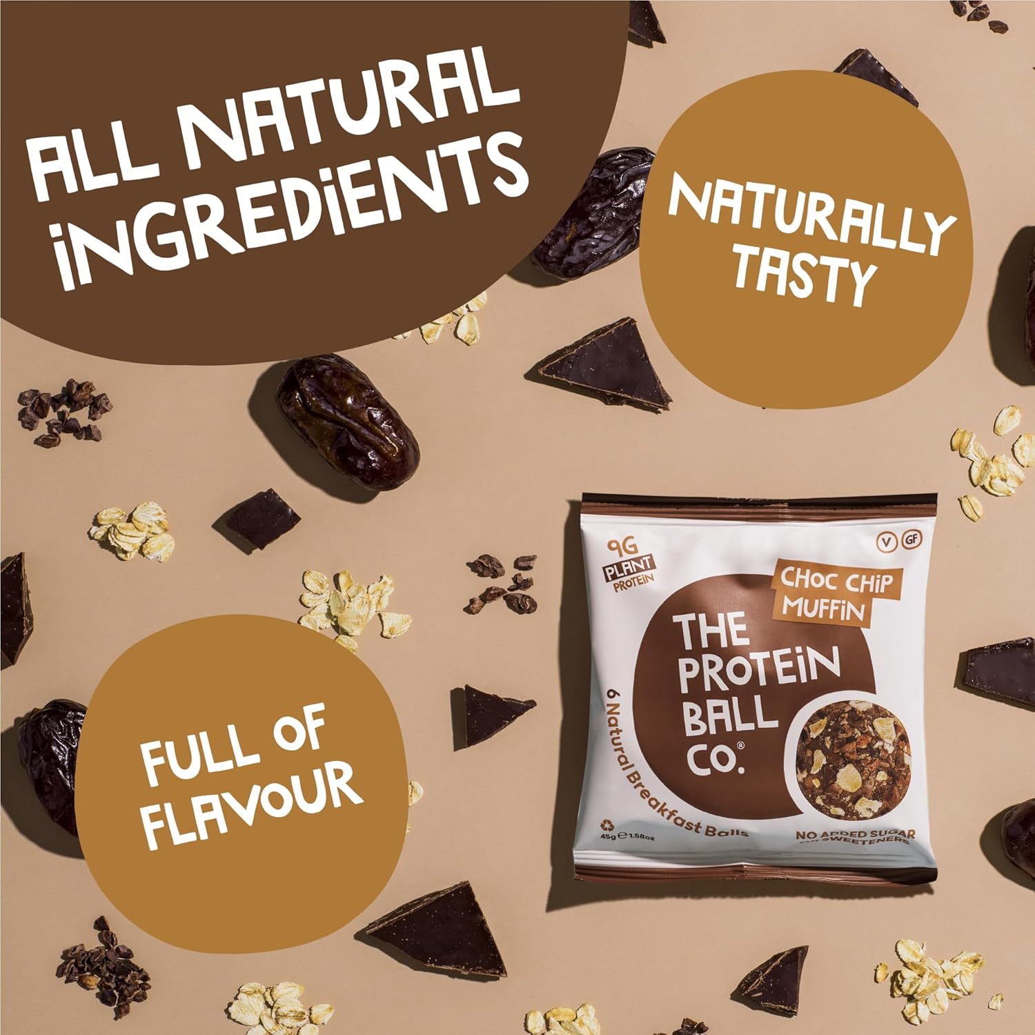 Protein Balls Choc Chip Muffin Flavour by The Protein Ball Co-100% Natural, Vitamin Enriched Snacks-10 x 45g Bags-High Fibre, No Added Sugar, Gluten Free, No Artificial Sweeteners : Amazon.co.uk: Health & Personal Care