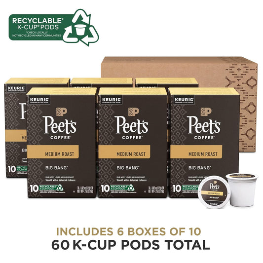 Peet's Coffee, Medium Roast K-Cup Pods for Keurig Brewers - Big Bang 60 Count (6 Boxes of 10 K-Cup Pods)