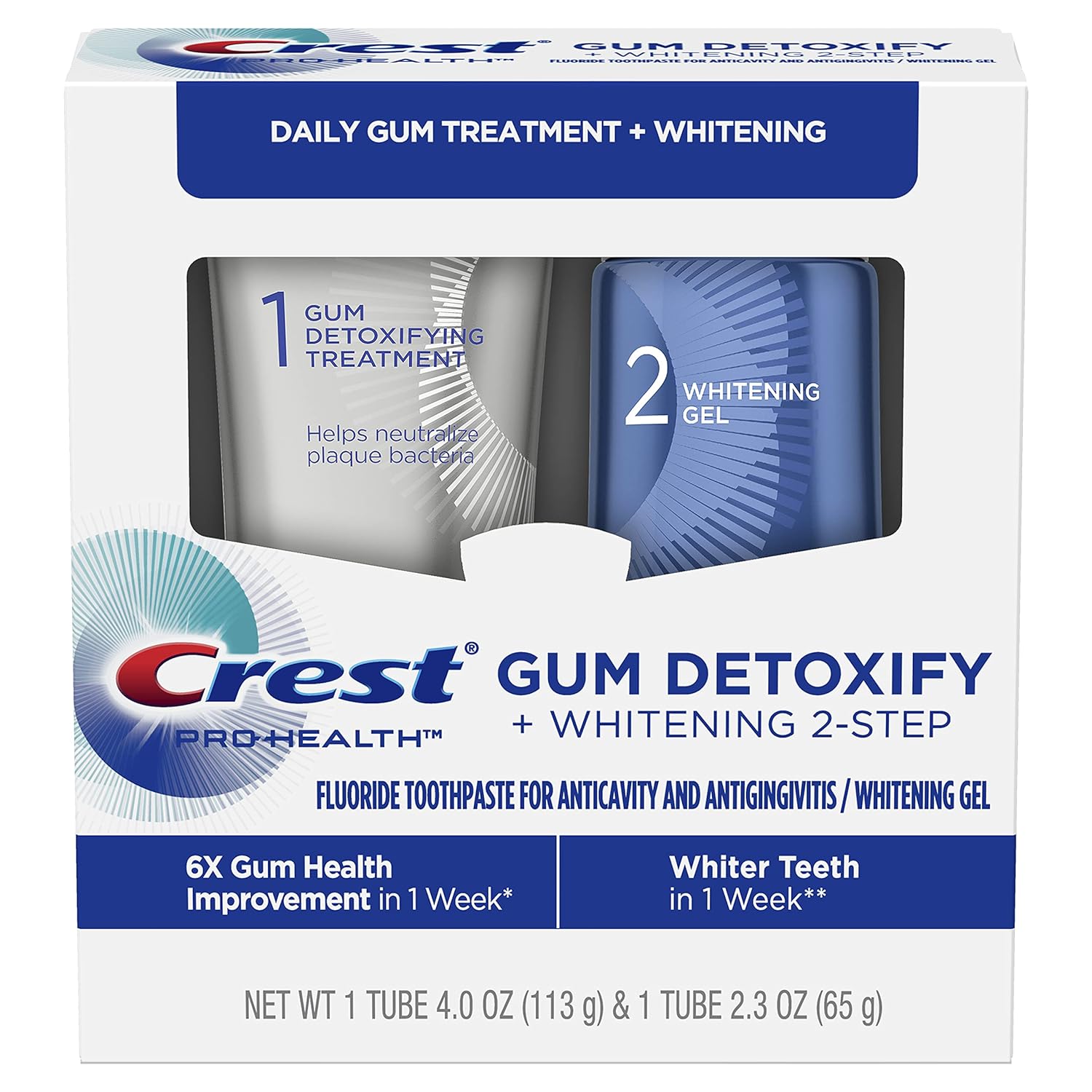 Crest Pro-Health Gum Detoxify + Whitening Two- Step Toothpaste, 4.0 And 2.3 Oz