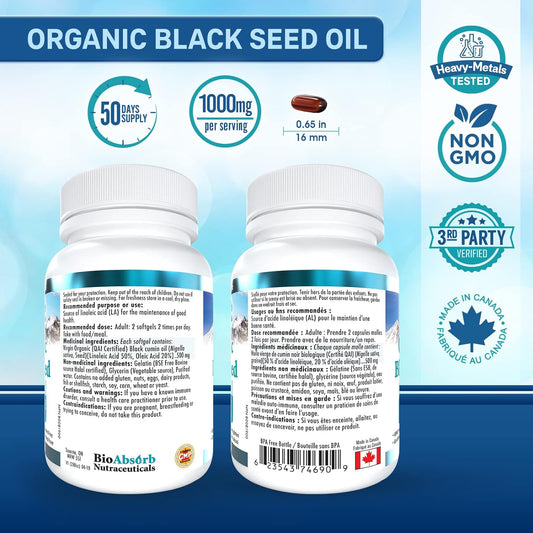 Bio Absorb Black Seed Oil Organic Cold Pressed Capsules. 200 softgels,