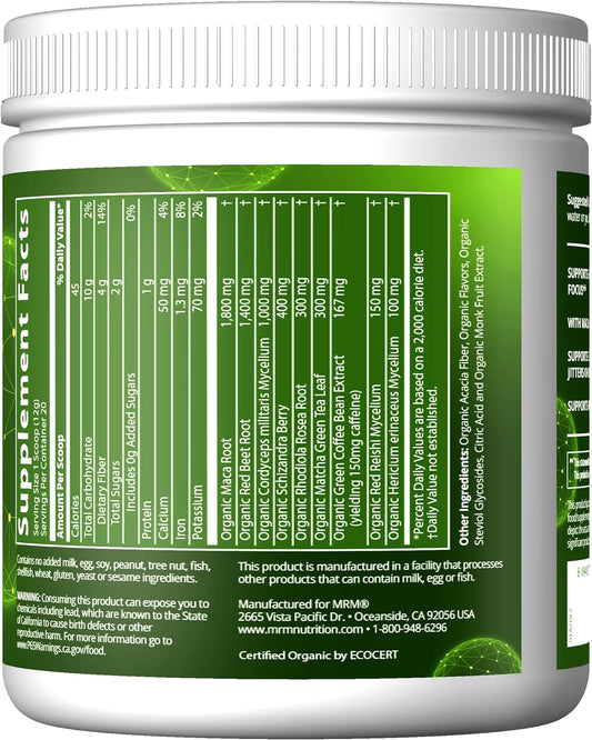 MRM Nutrition Organic Pre-Workout Powder | Island Fusion Flavored | Superfoods + 150mg Natural Caffeine + adaptogens | Clean Energy + Focus| Healthy Blood Flow | Vegan + Non-GMO | 20 Servings