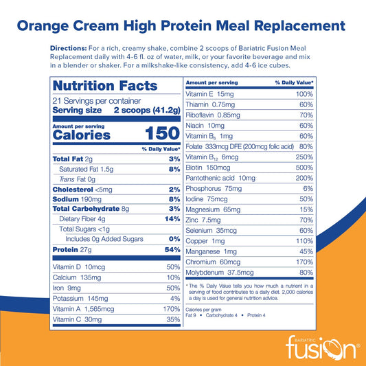 Bariatric Fusion Orange Cream Meal Replacement 27g Protein Powder, 21