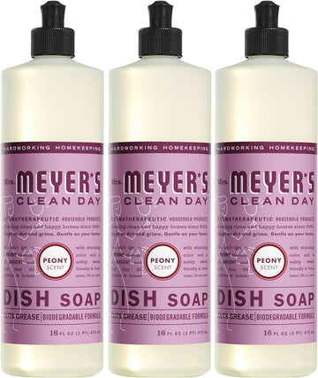 MRS. MEYER'S CLEAN DAY Liquid Dish Soap, Biodegradable Formula, Peony, 16 Fl. Oz - Pack of 3