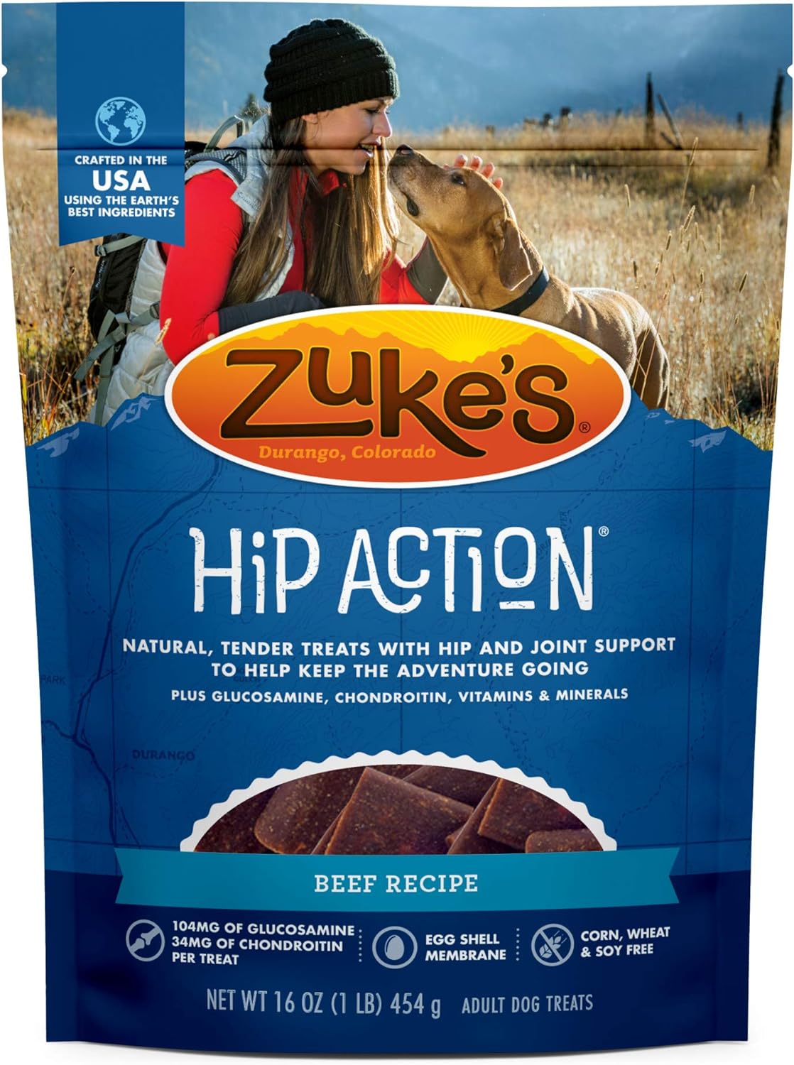 Zuke’s Hip Action, Hip And Joint Support Treats, Soft And Chewy Natural Beef Dog Treats, Beef Recipe - 16.0 OZ Bag
