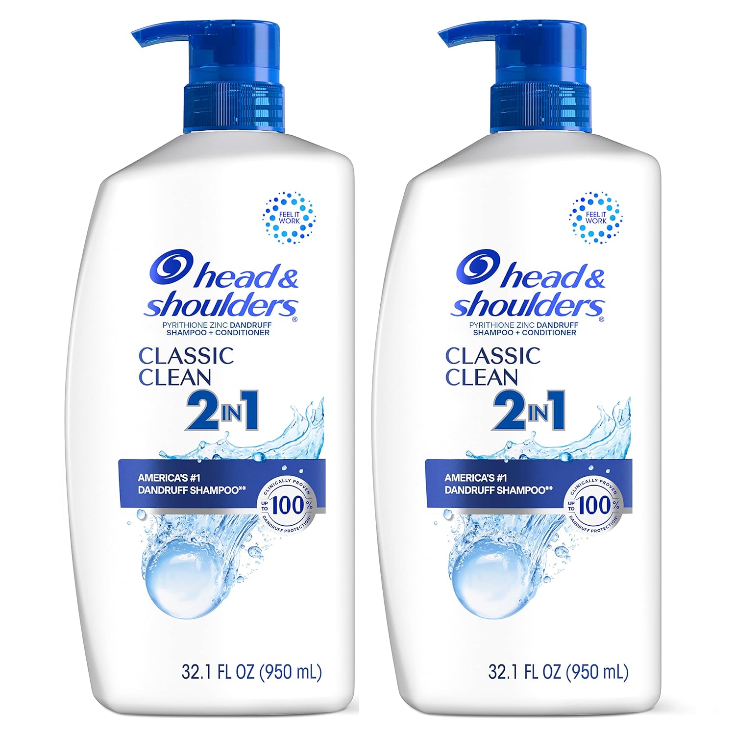 Head & Shoulders Classic Clean Dandruff 2-In-1 Shampoo And Conditioner, Anti-Dandruff Treatment, Paraben-Free, Fresh Scent, Safe For Color-Treated Hair, 72-Hour Protection, 32.1 Oz Each, 2 Pack