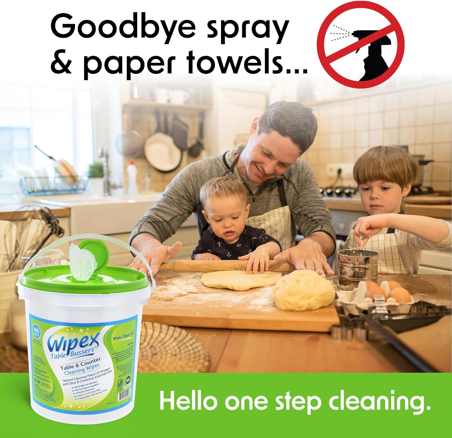 Wipex Table Bussers - Natural Cleaning Wipes | Table Cleaning Quick Cleaner & Counter Wipes | Made With Vinegar, Propolis, Clove And Cinnamon Oil, 400 Natural Surface Wipes : Health & Household