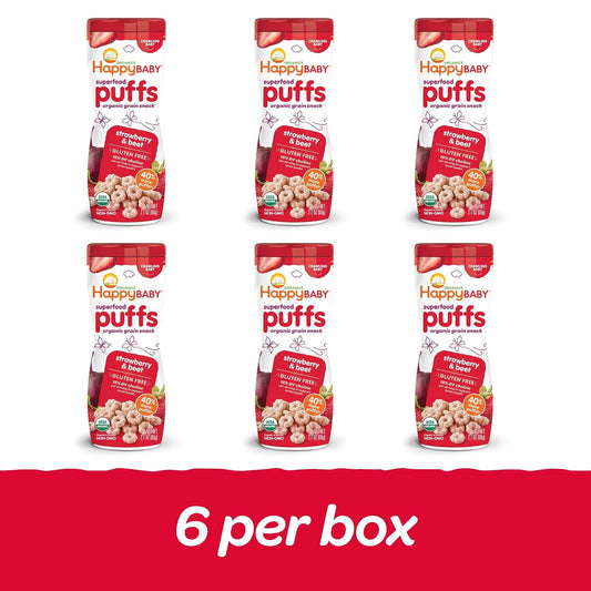 Happy Baby Organics Superfood Puffs, Strawberry & Beet, 2.1 Ounce (Pack of 6) packaging may vary
