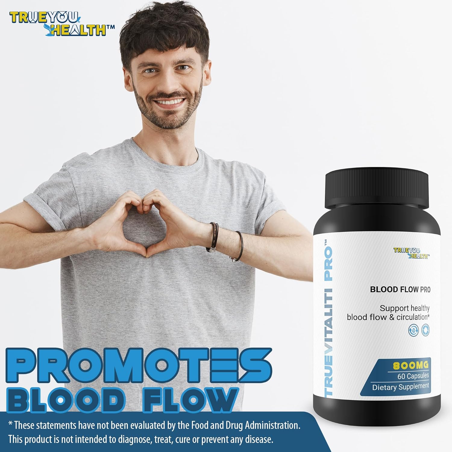 True Vitaliti Pro Blood Flow Pro L-Arginine - Our Best Circulation Supplement For True Vitality Male Blood Flow & Circulation Health - L-Arginine Mens Circulation Supplement - Help Blood Flow : Health & Household