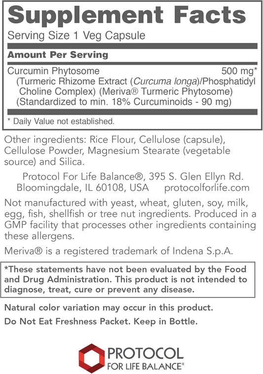 Protocol Curcumin PC 500mg - Oxidative Stress Modulator, Joint Health Supplement - 60 Veg Caps