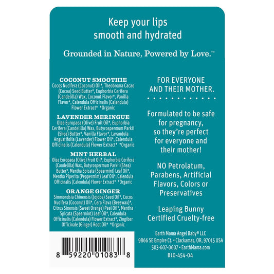 Earth Mama Lip Balm Quadruplets 4-Pack | No Petroleum, Artificial Colors Or Flavors