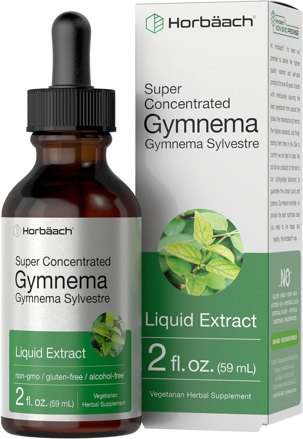 Horbach Gymnema Sylvestre Liquid | 2 fl oz | Alcohol Free Supplement | Super Concentrated Leaf Extract Drops | Vegetarian, Non-GMO, Gluten Free