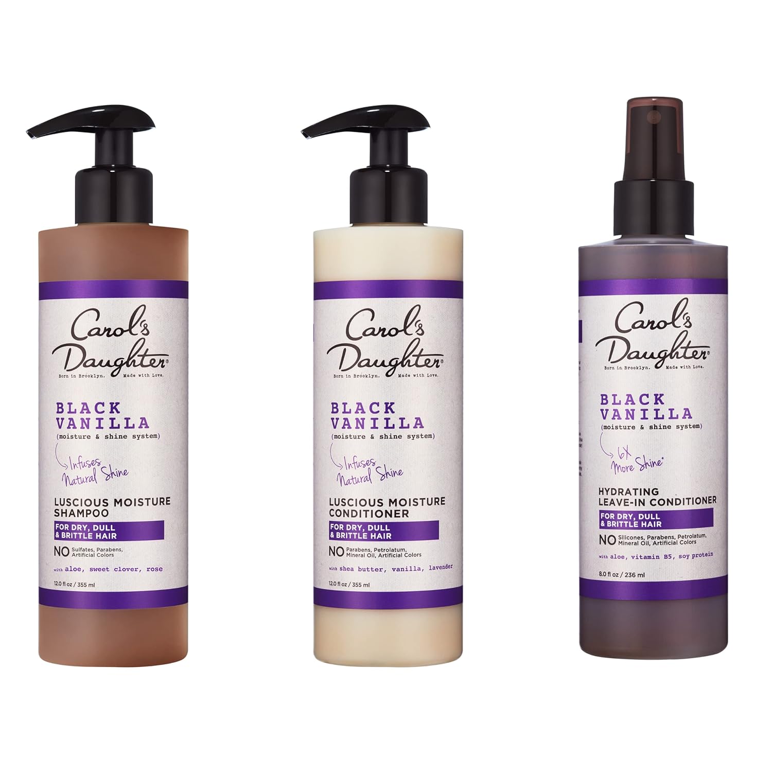 Carol’S Daughter Black Vanilla Curly Hair Sulfate Free Shampoo, Conditioner And Leave In Spray Set For Dry, Damaged Natural Hair, Hydrating Hair Care Kit – Made With Shea Butter, Aloe & Rosemary