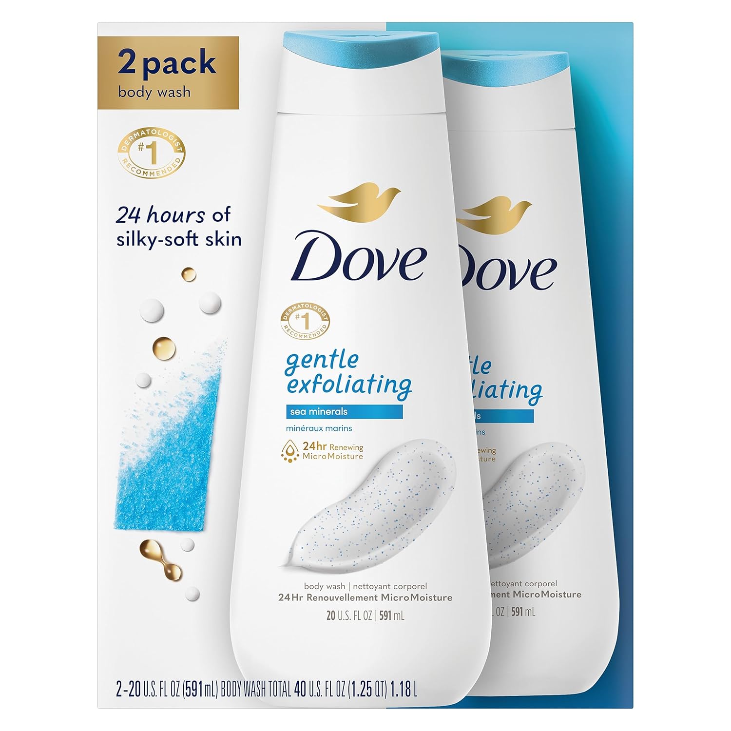 Dove Body Wash Gentle Exfoliating With Sea Minerals 2 Count Instantly Reveals Visibly Smoother Skin Cleanser That Effectively Washes Away Bacteria While Nourishing Your Skin 20 Oz