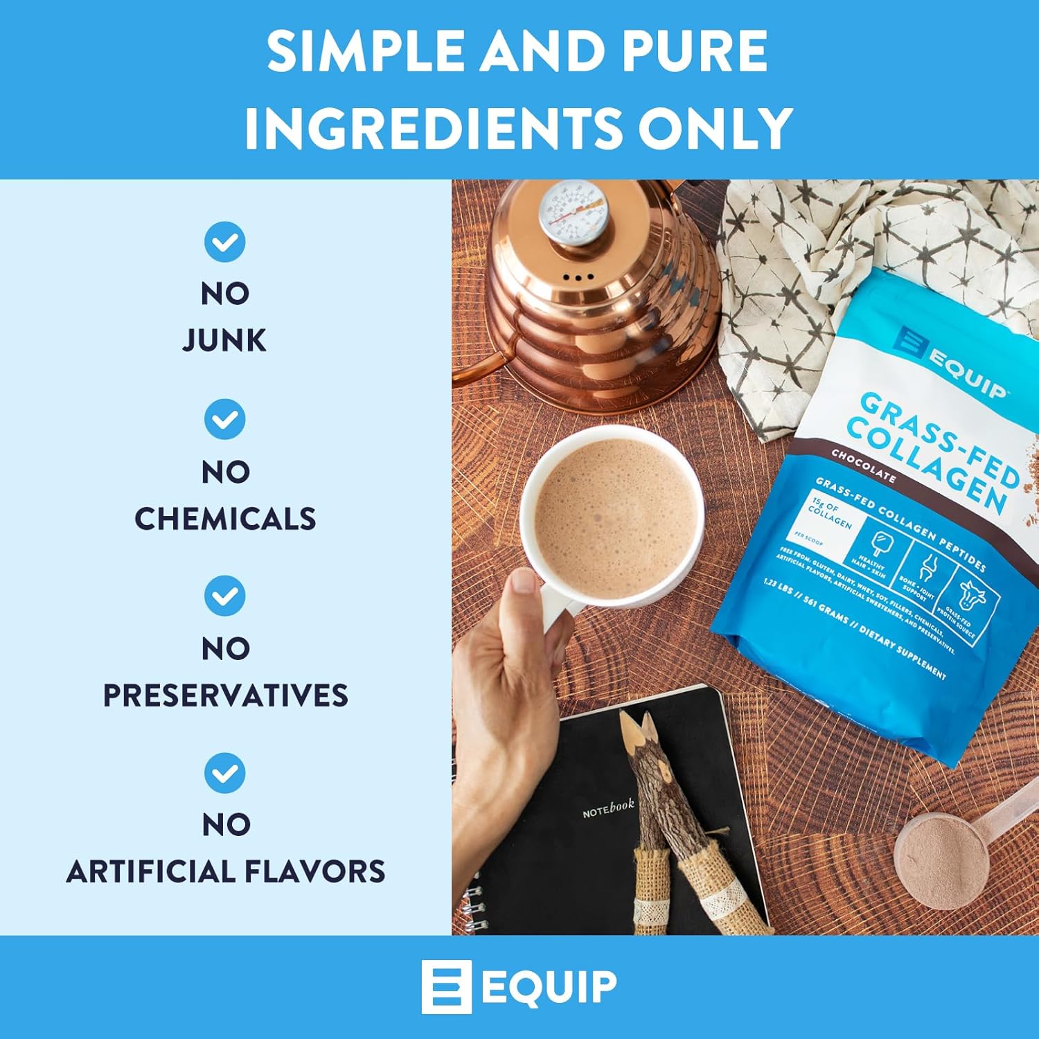 Equip Foods Collagen Powder Chocolate & Prime Protein Powder Vanilla : Health & Household