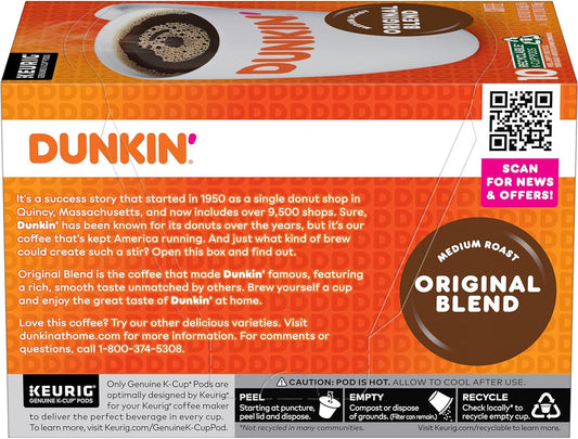 Dunkin' Original Blend Medium Roast Coffee, 60 Keurig K-Cup Pods