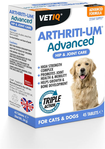VetIQ Arthriti-Um Advanced Hip & Joint Care, 45 Tablets, Dog & Cat Supplements, Dog Vitamins Promote Joint Health & Mobility with Glucosamine and Chondroitin Helps Pain Relief For Dogs?0750826005719
