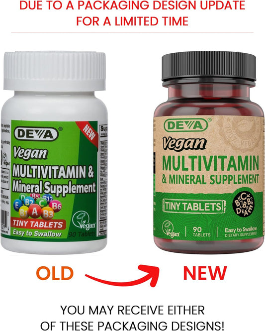 Deva Tiny Tablets Vegan Multivitamins For Women & Men, Multivitamin With Iron, Mineral Supplement, Vitamin C, Vitamin B Complex, Vitamin B12, Vitamin E, Zinc, Gluten Free, 90 Tablets
