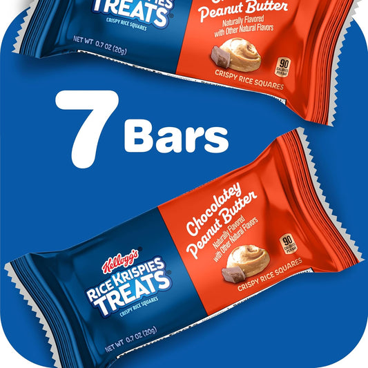 Rice Krispies Treats Crispy Rice Squares, Kids Snacks, Snack Bars, Chocolatey Peanut Butter (12 Boxes, 84 Bars)