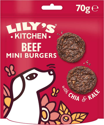 Lily’s Kitchen Made with Natural Ingredients Adult Dog Treats Packet The Best Ever Beef Mini Burgers Grain-Free Recipes (8 Packs x 70g)?DTSBB70
