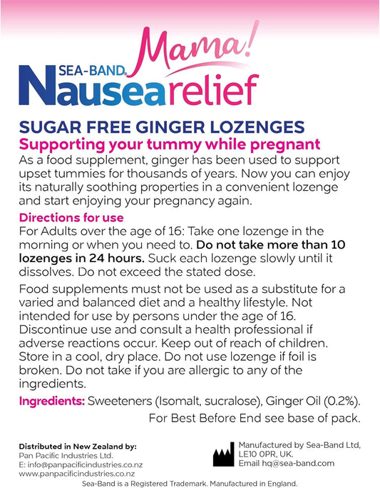 Sea-Band Mama! Sugar Free Ginger Lozenges, Motion Sickness, Nausea And Morning Sickness Relief While Pregnant (24 Lozenges, Pack Of 1)