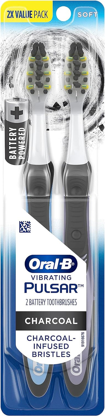 Oral-B Pulsar Battery Toothbrush With Charcoal Infused Bristles, Soft, 2 Count