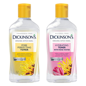 Dickinson'S Witch Hazel Facial Toner Duo: Original Pore Perfecting Toner (1 16 Fl. Oz Bottle) And Enhanced Hydrating Toner With Rosewater (1 16 Fl. Oz Bottle), 100% Natural