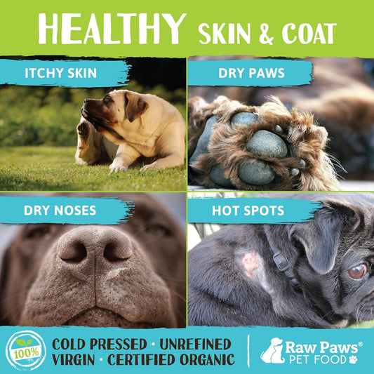 Raw Paws Virgin Organic Coconut Oil For Dogs & Cats, 8-Oz - Treatment For Itchy Skin, Dry Nose, Paws - Hot Spot Lotion For Dogs - Natural Hairball Remedy For Dogs