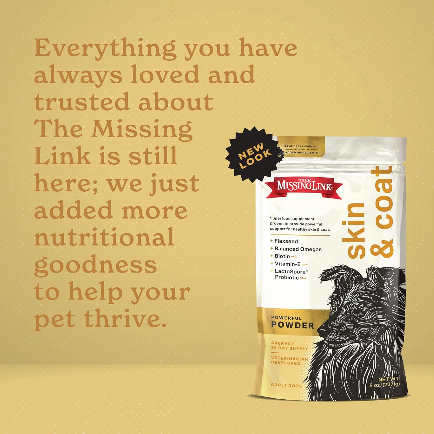The Missing Link Skin & Coat + Probiotics Supplement 8oz Bag - Powerful Superfood Powder for Dogs Supports Healthy Skin & Glossy Coat, Promotes Hair Growth : Pet Supplies