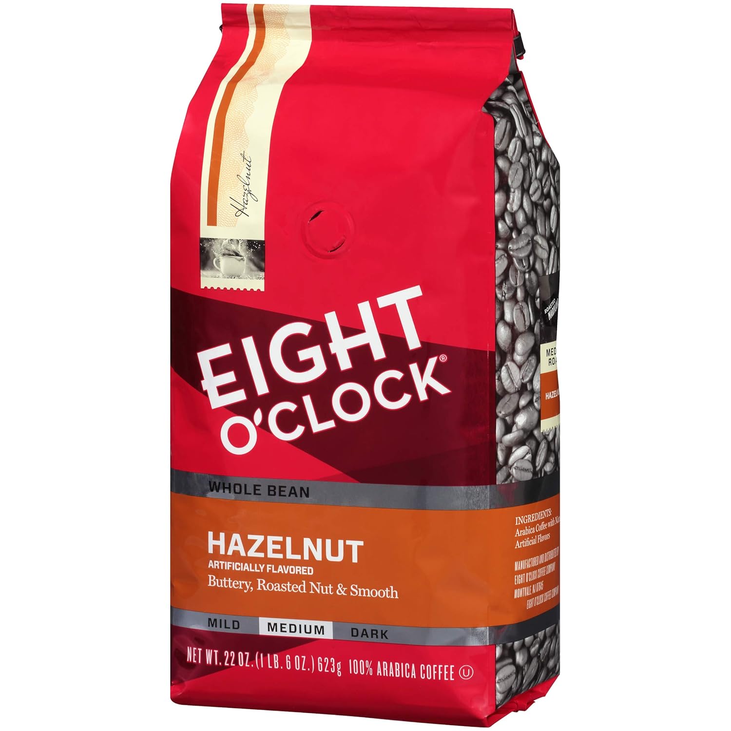 Eight O'Clock Coffee Hazelnut, Medium Roast, Ground Coffee, 22 Ounce (Pack Of 1), 100% Arabica, Kosher Certified