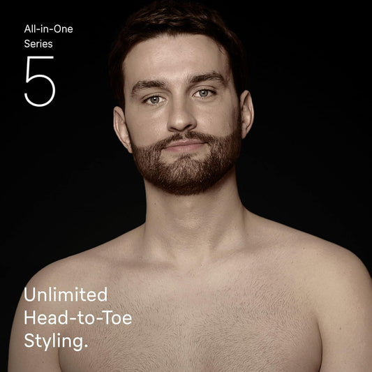 Braun All-In-One Series 5 Grooming Kit, 9In1, Ultra Sharp Blade, 120 Min, Skinguard For Body, Precise & Efficient Trim, Aquagrip For Under Water Use, Aio5545, Grey