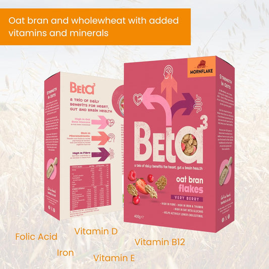 Mornflake - Beta 3 Very Berry Oat Bran Flakes Breakfast Cereal With Strawberries, Raspberries & Cranberries. 1X 400G Box High In Fibre, Thiamin And Iron With Added Vitamins And Minerals