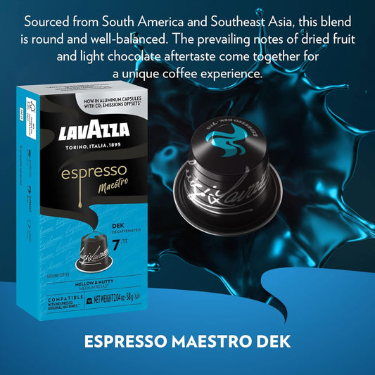 Lavazza Decaffeinato Ricco Espresso Dark Roast Capsules Compatible With Nespresso Original Machines Blended And Roasted In Italy, Decaffeinated With Sweet, Rich Flavor, 10 Count (Pack Of 6)