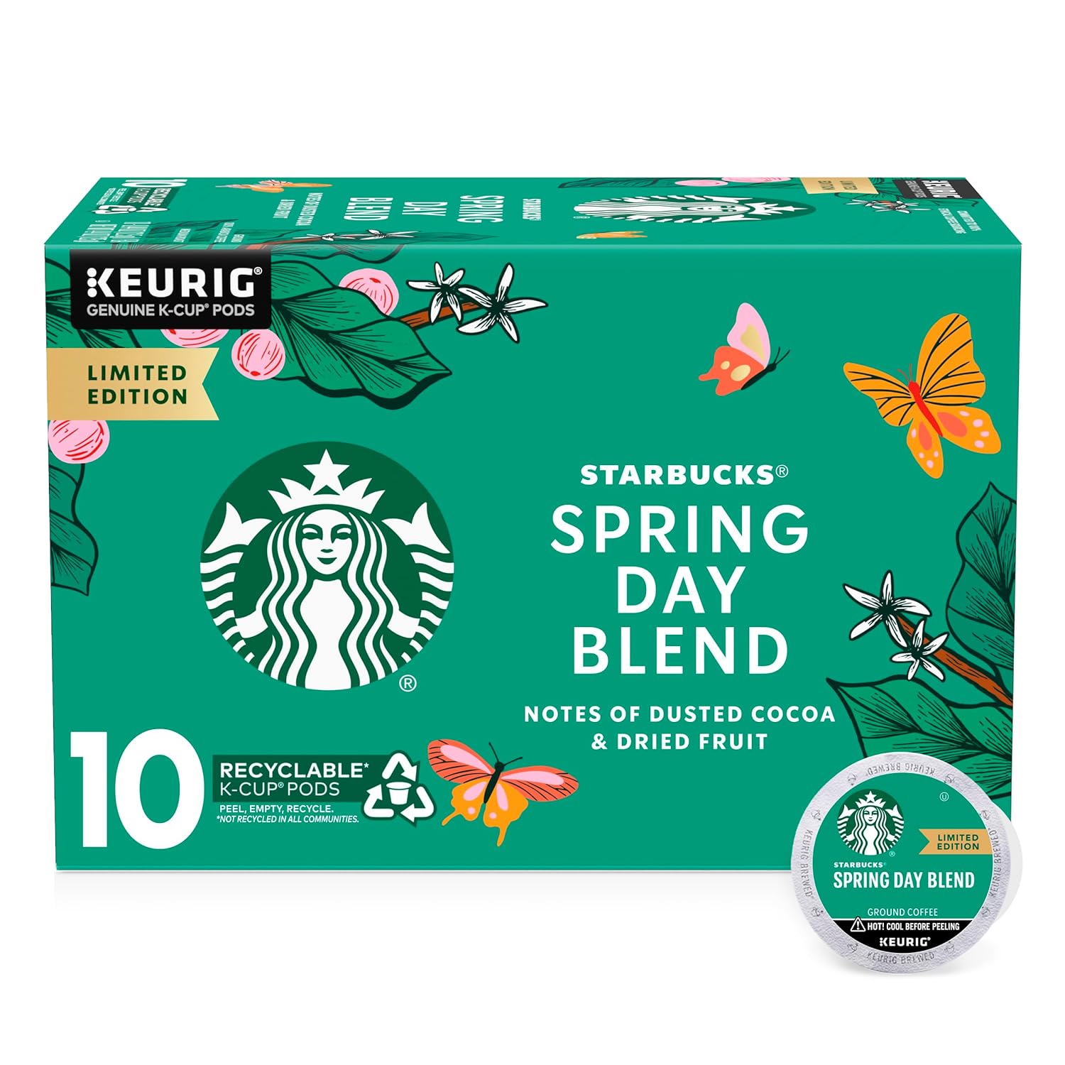 Starbucks K-Cup Coffee Pods, Medium Roast Coffee, Spring Day Blend For Keurig Coffee Makers, 100% Arabica, Limited Edition, 1 Box (10 Pods)