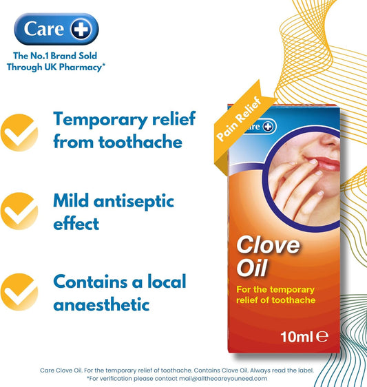 Care Clove Oil, Provides Temporary Toothache Relief, Contains Local Anaesthetic, Mild Antiseptic Effect, 10Ml