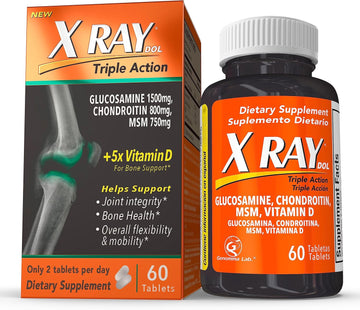 X Ray Dol Triple Action Joint Support Supplement With Glucosamine 1500Mg, Chondroitin 800Mg, Msm 750Mg And 5X Vitamin D For Healthy Joints, Bones & Cartilage - 60 Count Per Bottle - 1 Pack