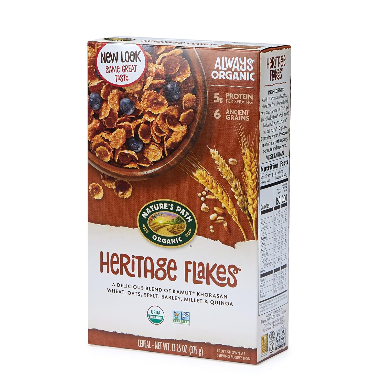 Nature's Path Organic Heritage Flakes Cereal, 13.25 Ounce (Pack of 4), Non-GMO, 6 Ancient Grains, Low Sugar, High Fiber, 5g Plant Based Protein