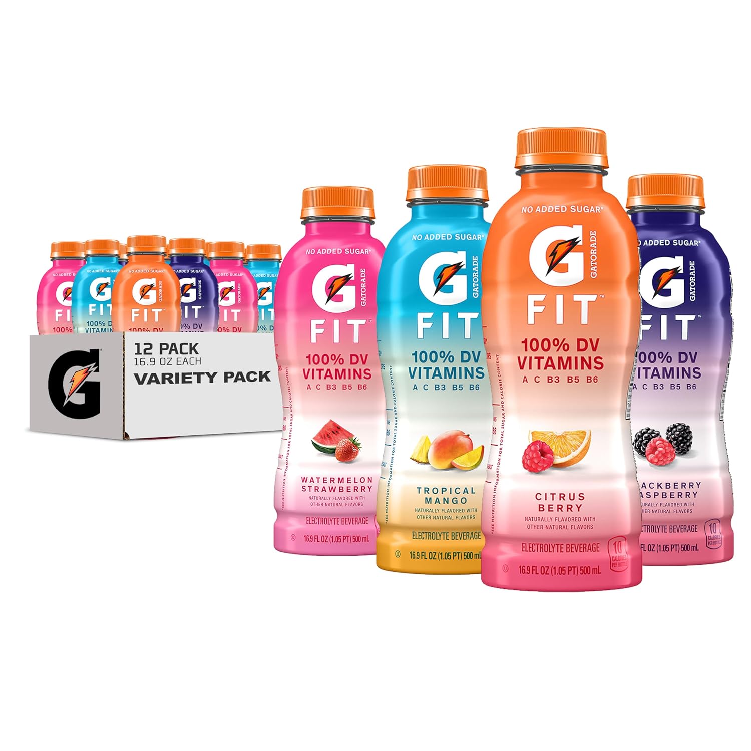 Gatorade Fit Electrolyte Beverage, Healthy Real Hydration, New 2.0 4 Flavor Variety Pack, 16.9.Oz Bottles (12 Pack)