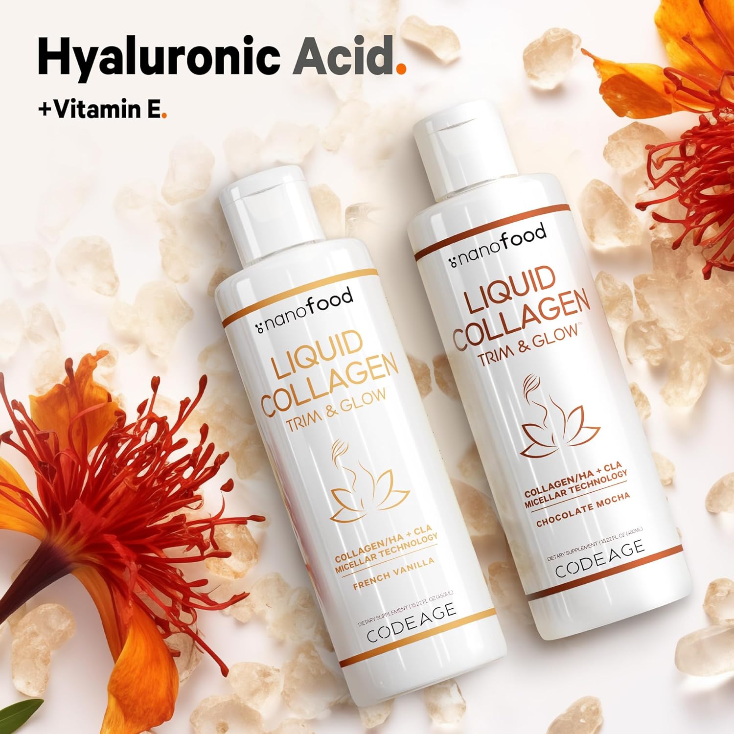 Codeage Liquid Collagen Supplement Vanilla Flavor, Beauty Trim & Glow Liposomal Collagen Peptides, Cla Conjugated Linoleic Acid, Hyaluronic Acid, Vitamin E, Hydrolyzed, Non-Gmo, 15.22 Fl Oz : Health & Household