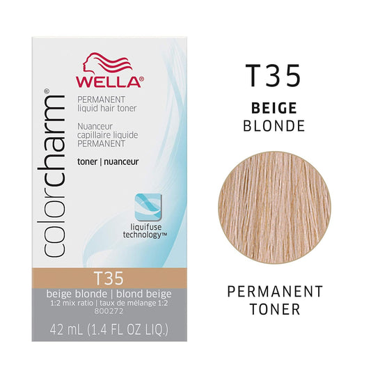 Wella Colorcharm Hair Toner, Neutralize Brass With Liquifuse Technology, T35 Beige Blonde + 10 Vol. Developer