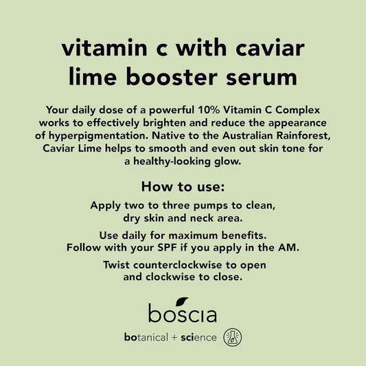 Boscia Vitamin C With Caviar Lime Booster Serum - Vegan, Cruelty-Free, Natural & Clean Skin Care - Vitamin C Serum With Aha-Rich Caviar Limes - For All Skin Types - 1 Fl Oz