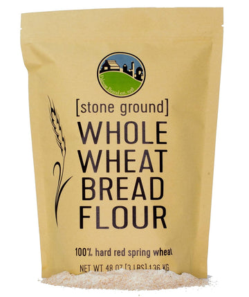 Hard Red Spring Whole Wheat Flour | 3 LBS | Bread Flour | Non-GMO | 100% Non-Irradiated | Kosher | USA Grown | Field Traced | Resealable Kraft Bag