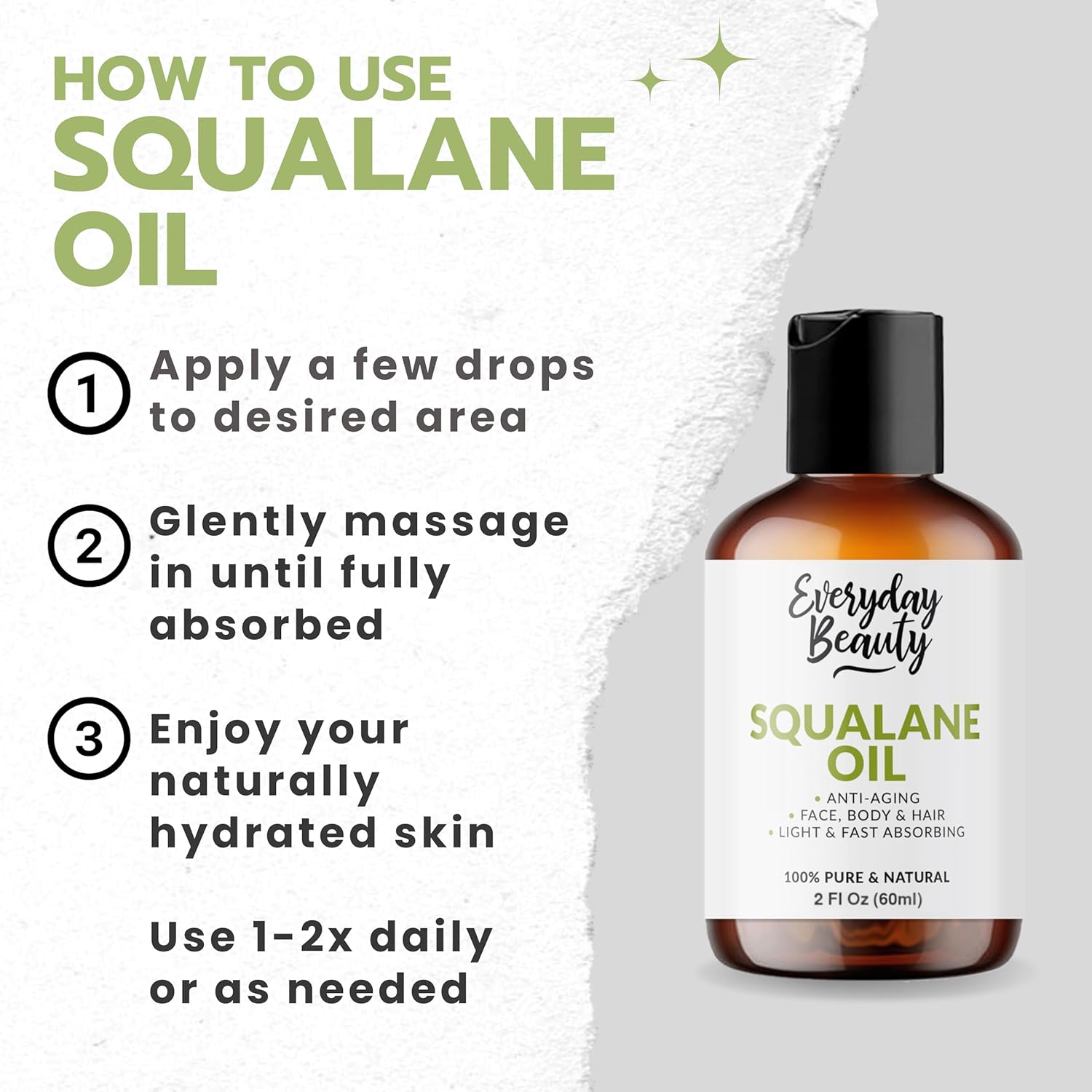 Squalane Oil - 100% Pure & Natural Plant Derived Facial Oil 2 Fl Oz - Cold Pressed And Unrefined Premium Grade Multipurpose Moisturizing Oil For Skin And Hair : Beauty & Personal Care