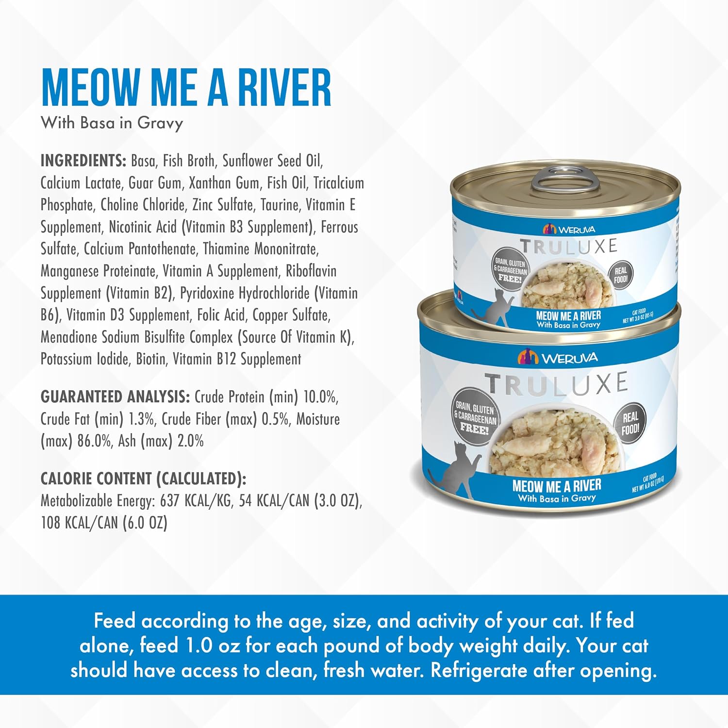 Weruva Truluxe Cat Food, Meow Me A River with Basa in Gravy, 3Oz Can (Pack of 24) : Pet Supplies