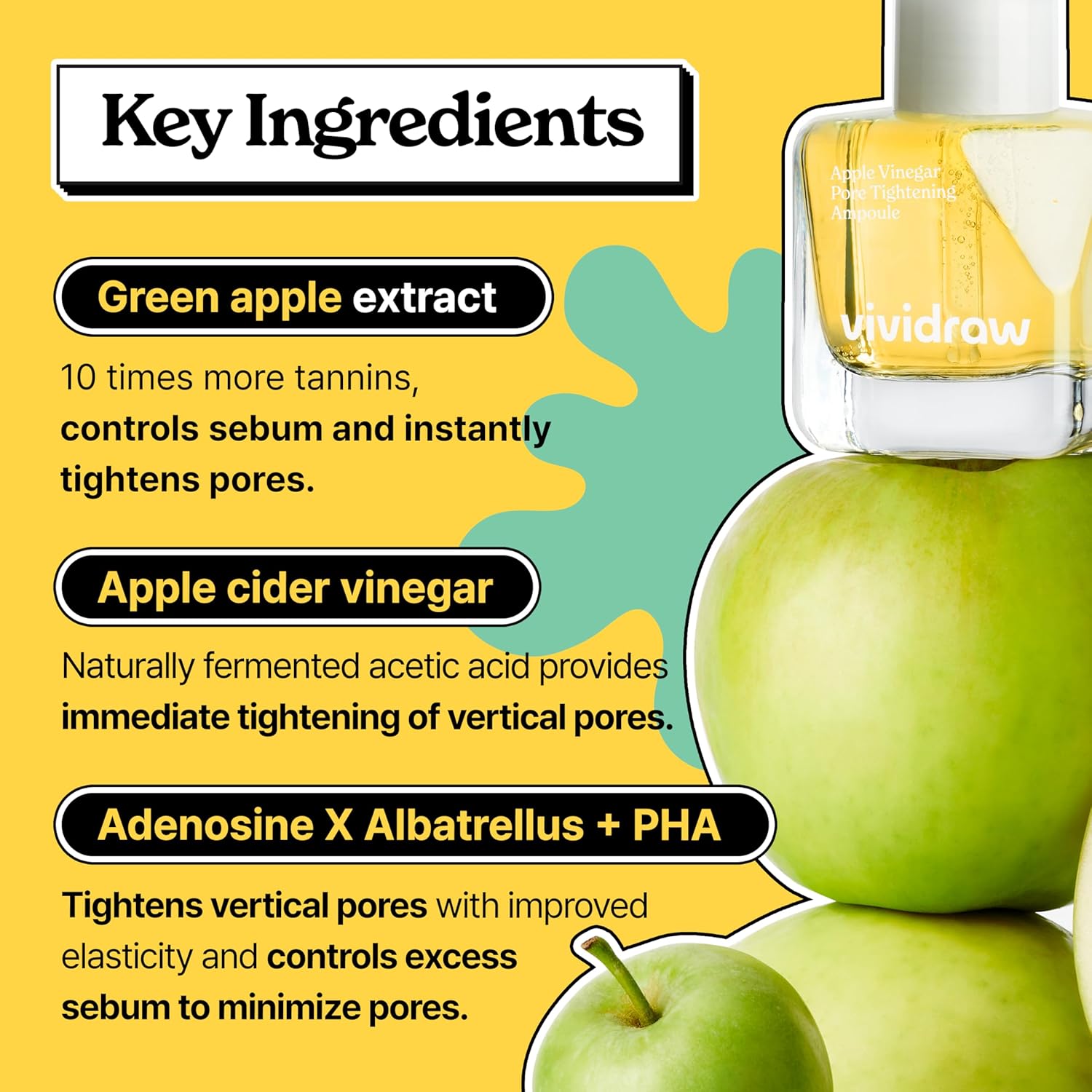 Apple Vinegar Pore Tightening Ampoule | Pore Minimizer With Apple Cider Vinegar & Green Apple | Korean Face Serum For Sebum Control And Pore Care | Cruelty-Free (40Ml, 1.35 Fl. Oz.)